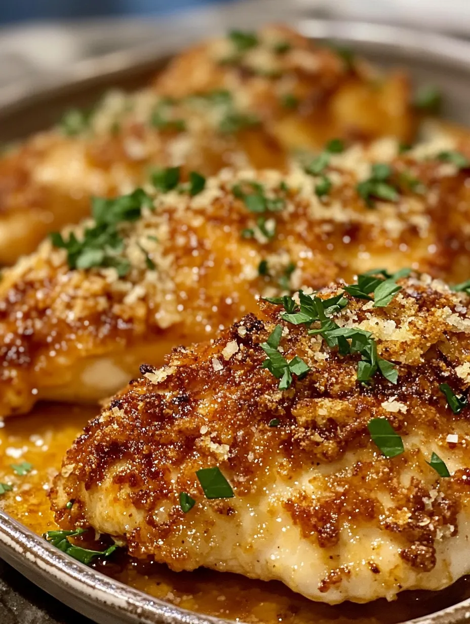 Ein Teller mit Hähnchen, bedeckt mit Parmesankäse.