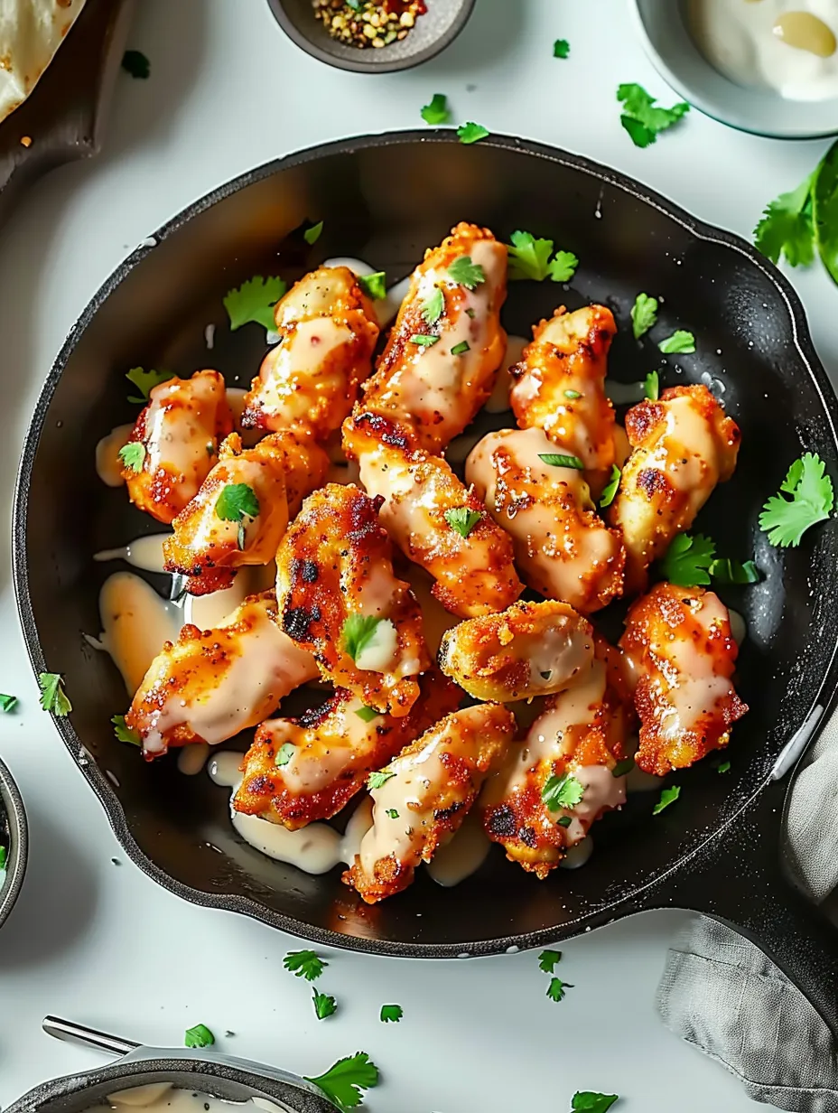 Eine Pfanne mit käsigen Knoblauch-Hähnchen-Wraps.