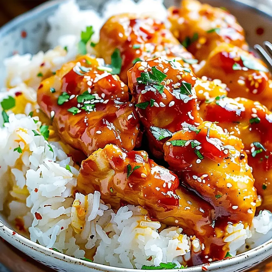 A plate of rice with chicken and sauce.