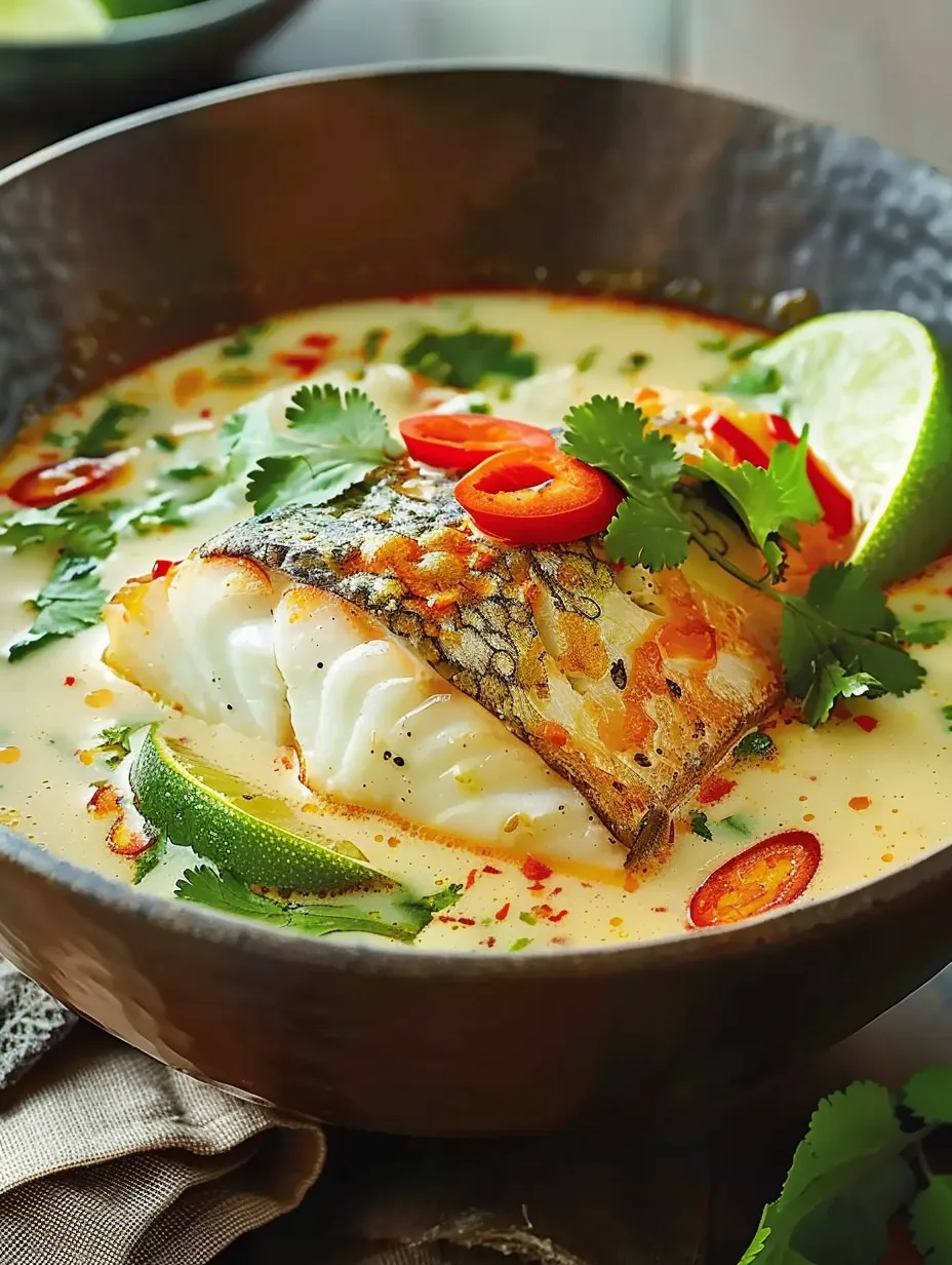 Einfache Schüssel Suppe mit Fisch und Limette.