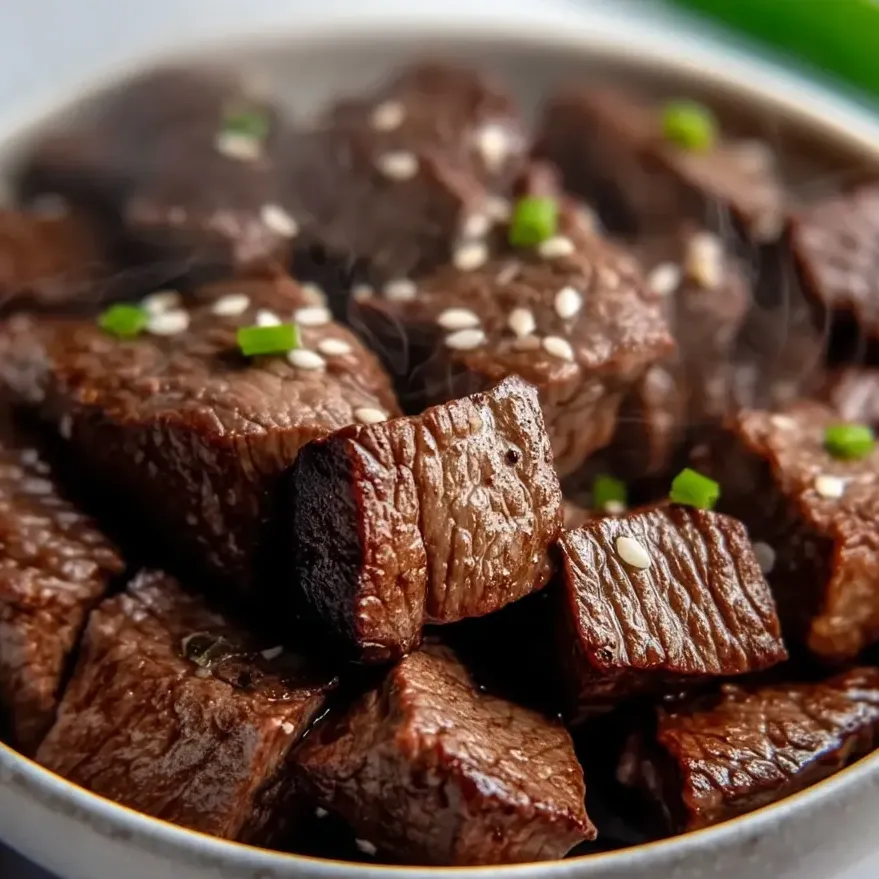 Eine Schüssel Rindfleisch mit Garnitur.