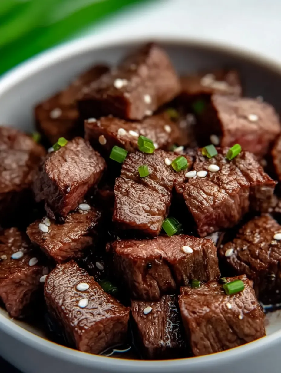 Eine Schüssel Rindfleisch mit Frühlingszwiebeln.