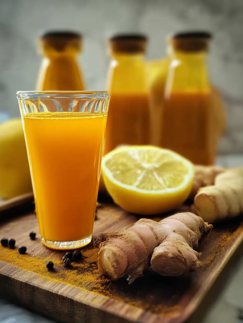 Ein Glas mit orangefarbenem Saft und einer Zitronenscheibe auf einem Tisch.