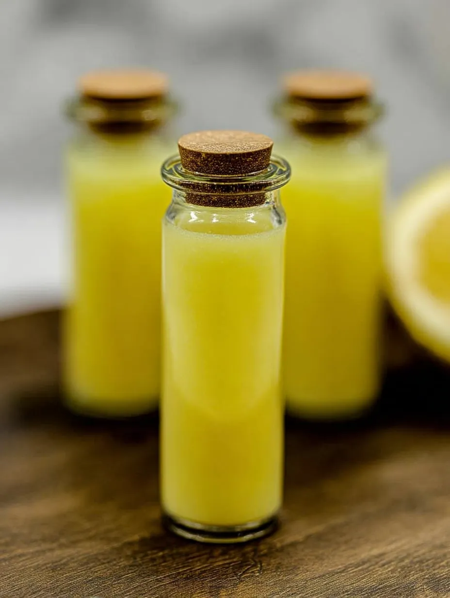Drei Flaschen Ananas-Kokos-Zitronen-Ingwer-Saft Wellness-Shots.