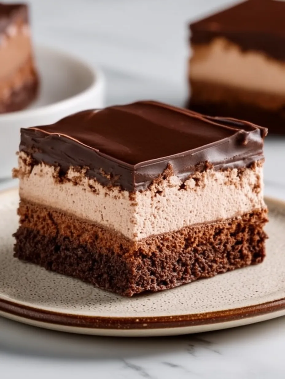 Ein Stück Schokoladen-Mousse-Brownies.
