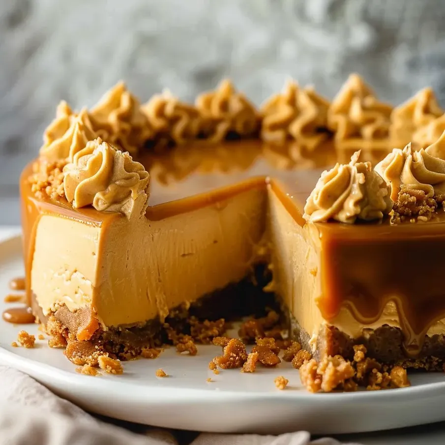 Ein Stück Butterscotch Käsekuchen.