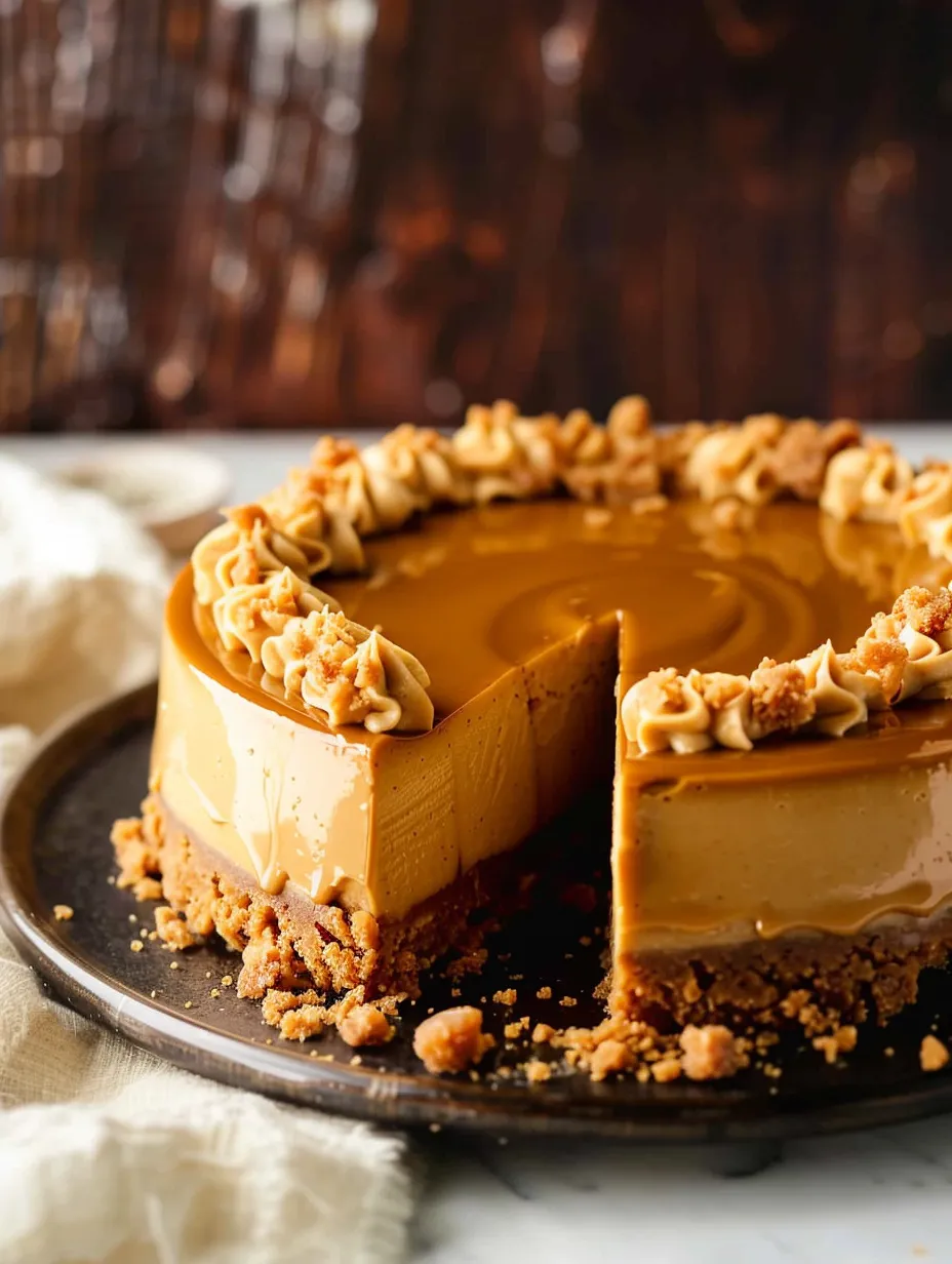 Ein Stück vollbeladene Butterscotch-Käsetorte.