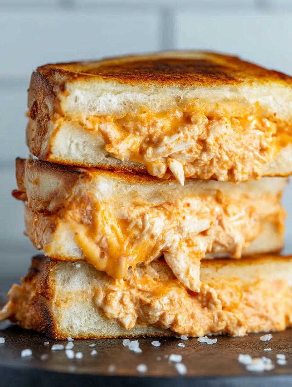 Ein Käse-Toast mit Buffalo-Hähnchen.