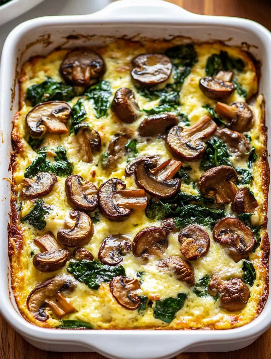 Ein Spinat-Pilz-Frühstücksauflauf Rezept.