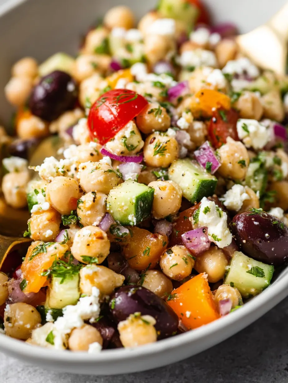 Eine Schüssel griechischer Kichererbsensalat.
