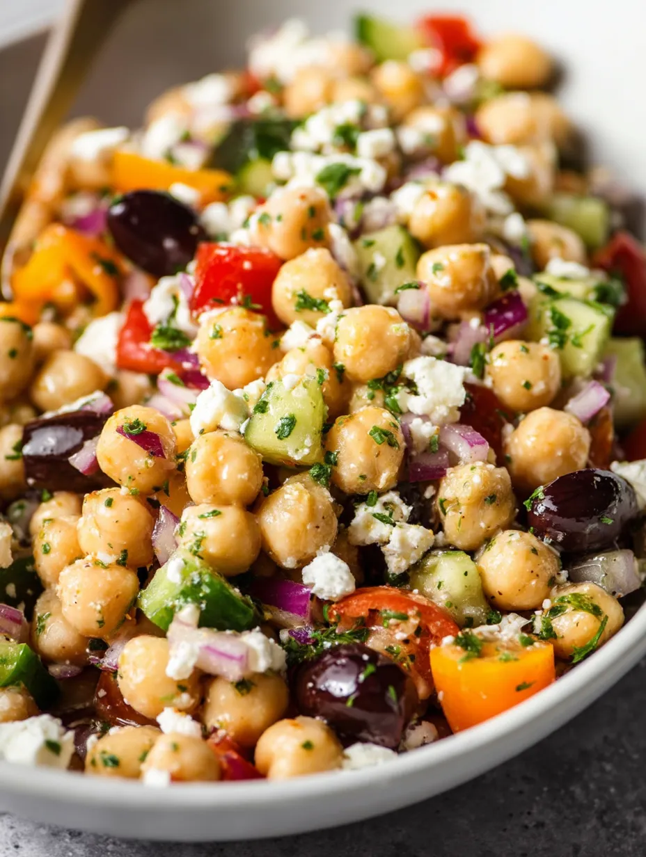 Eine Schüssel griechischer Kichererbsensalat.
