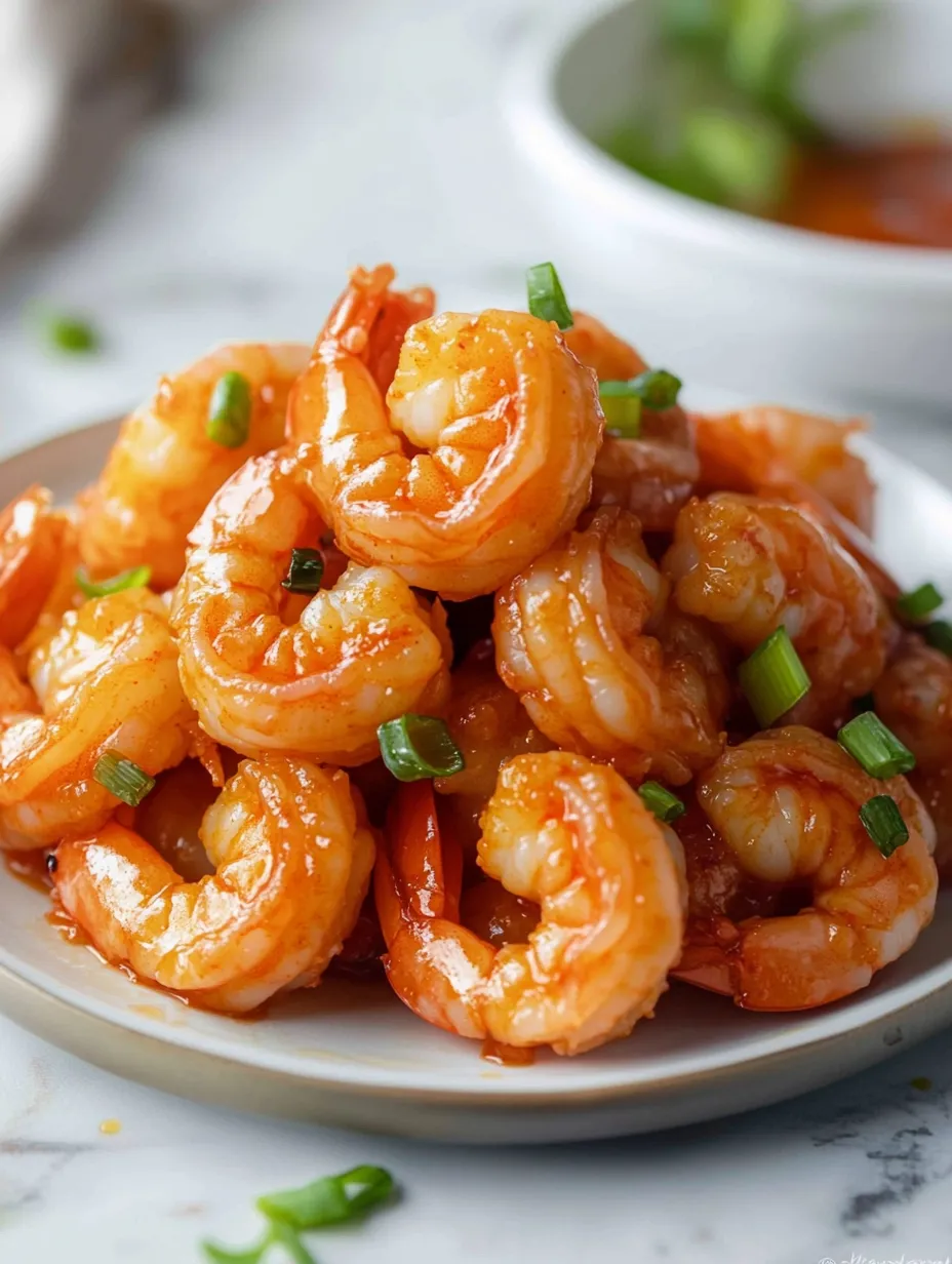 Ein Teller mit Garnelen in würziger Sauce Rezept.