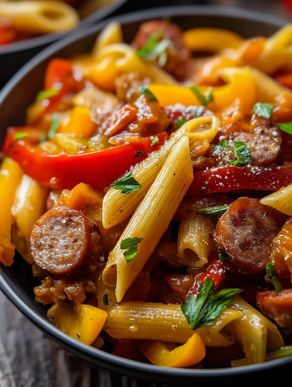 Eine Schüssel Süße Paprika & Wurst Pasta.