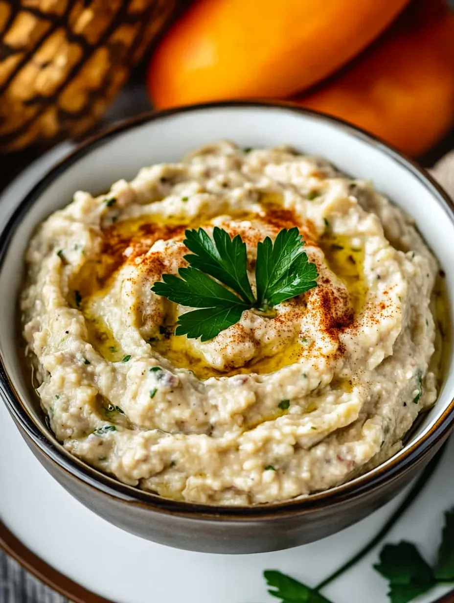 Eine Schüssel Baba Ganoush Dip.