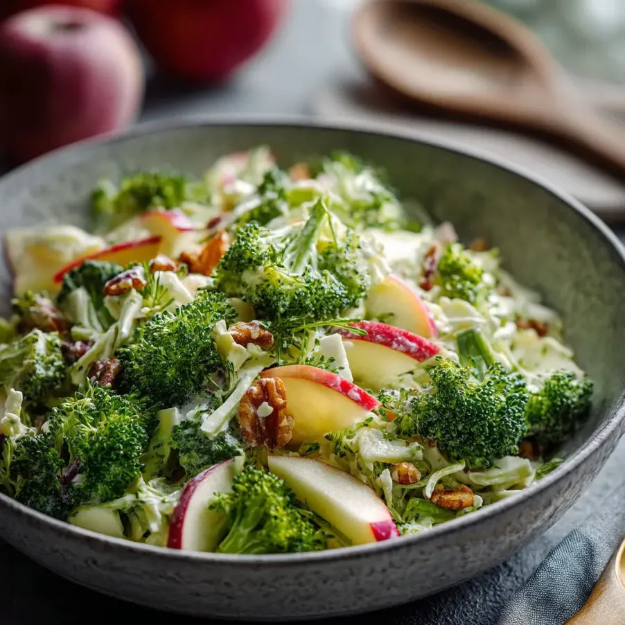 Eine Schüssel Brokkoli Waldorf Salat.