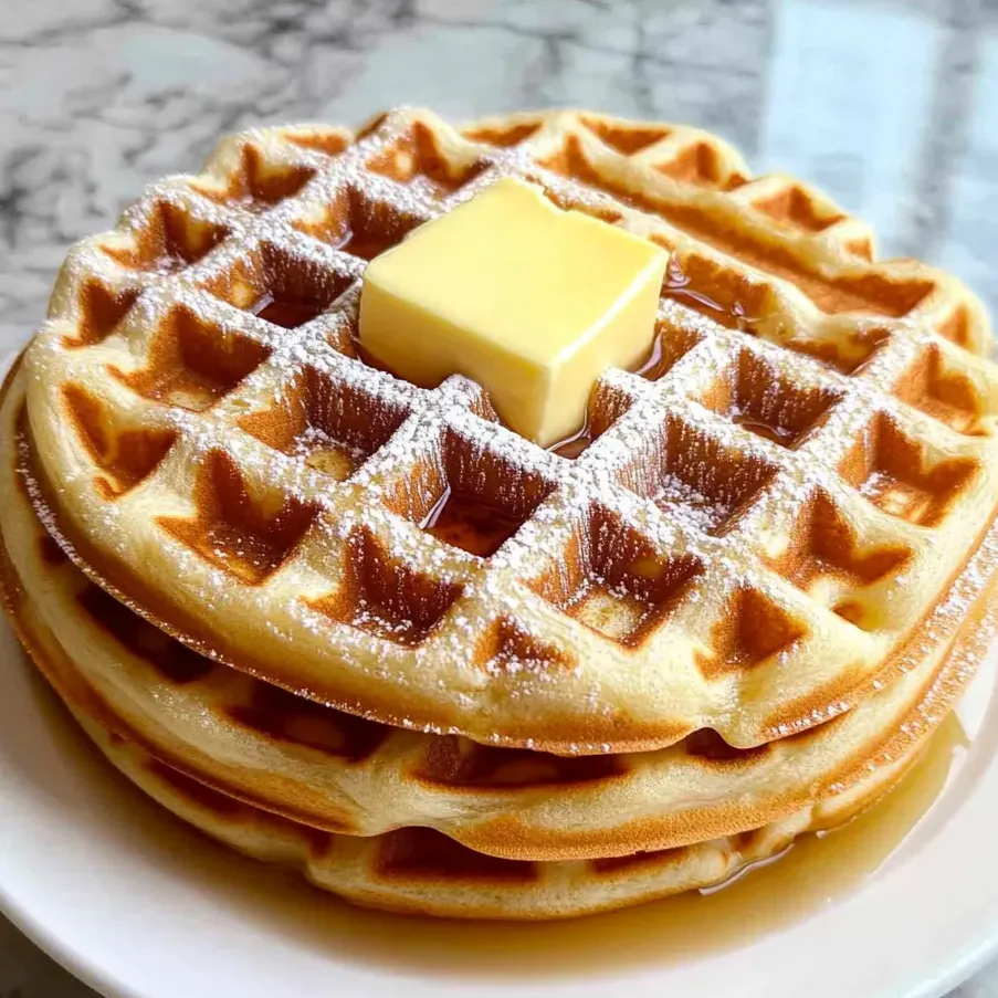 Ein Teller mit Waffeln und Butter obendrauf.