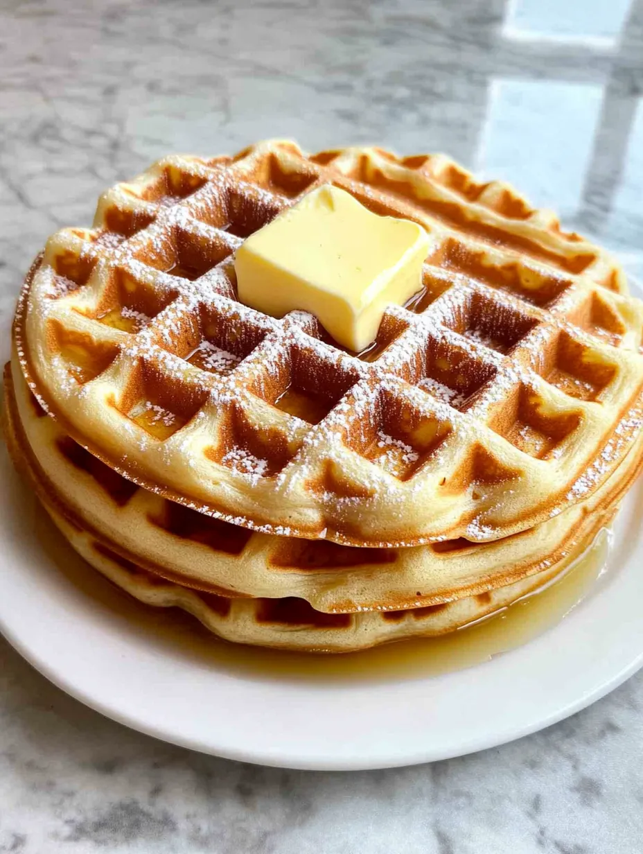 Ein Teller mit Waffeln und Butter obendrauf.