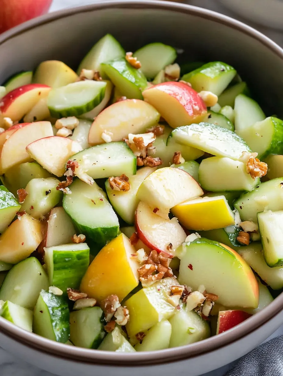 Eine Schüssel knackiger Apfel-Gurken-Salat.