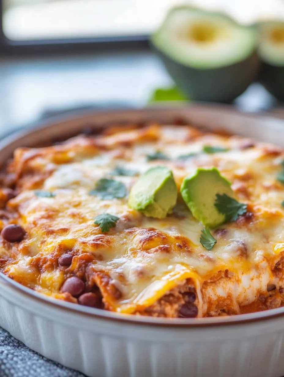 Ein Teller mit Bohnen-Käse-Enchiladas.