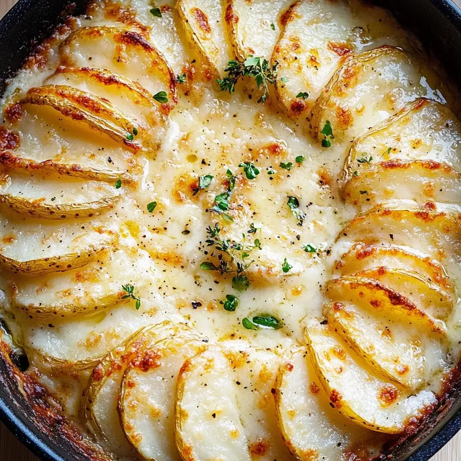 Eine Nahaufnahme eines köstlichen Kartoffelgratins.