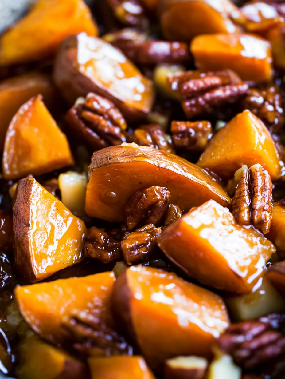 Eine Nahaufnahme von honiglasierten Kartoffeln.