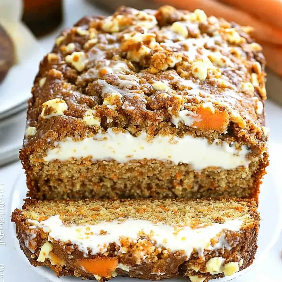 Ein Stück Karottenbrot mit Cremefüllung.