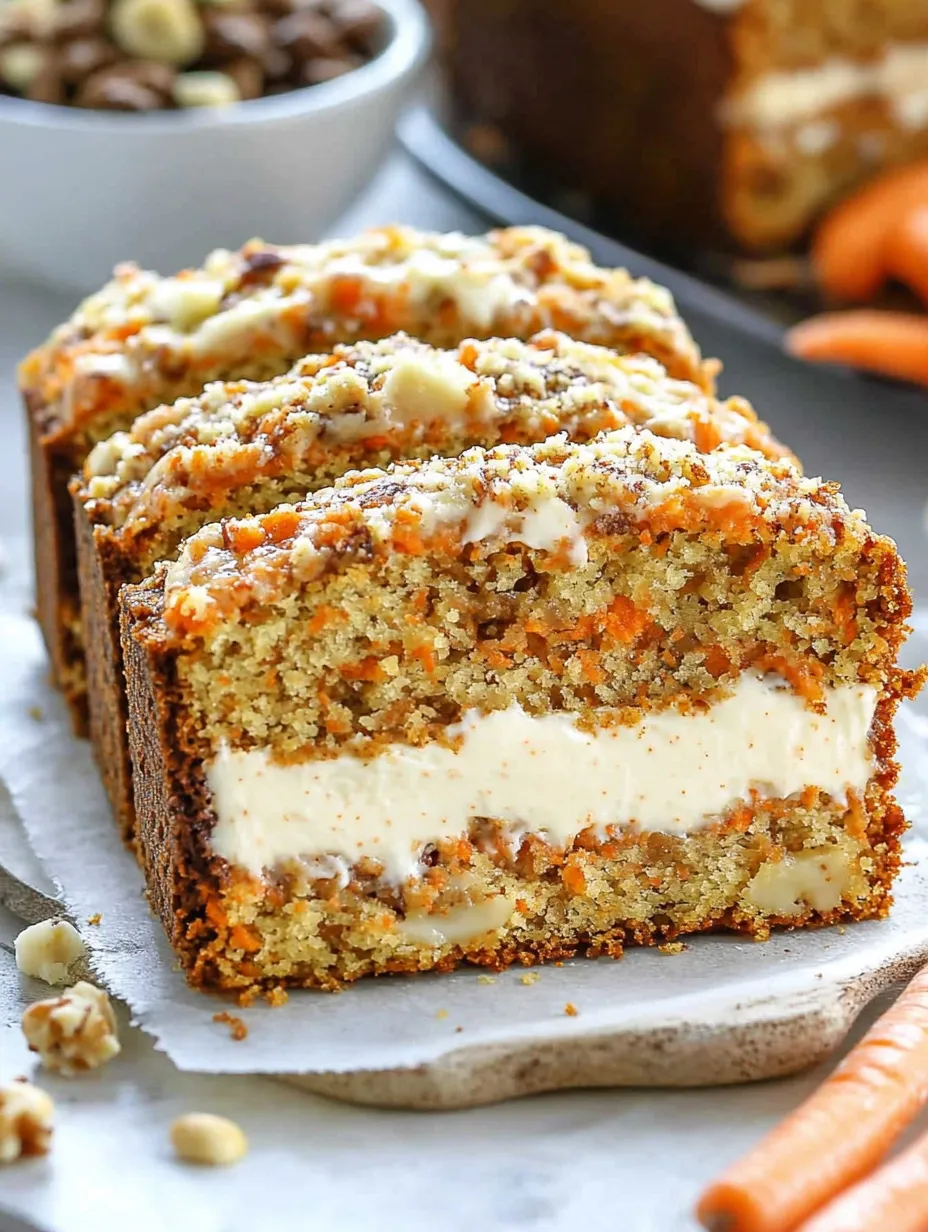 Ein Stück Karottenkuchen mit Cremefüllung.