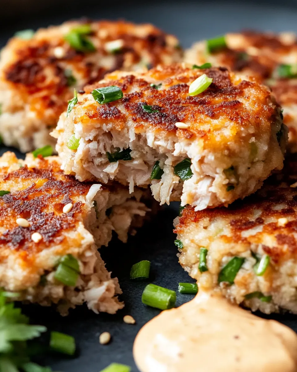 Thunfischfrikadellen mit Mayo auf einem Teller.