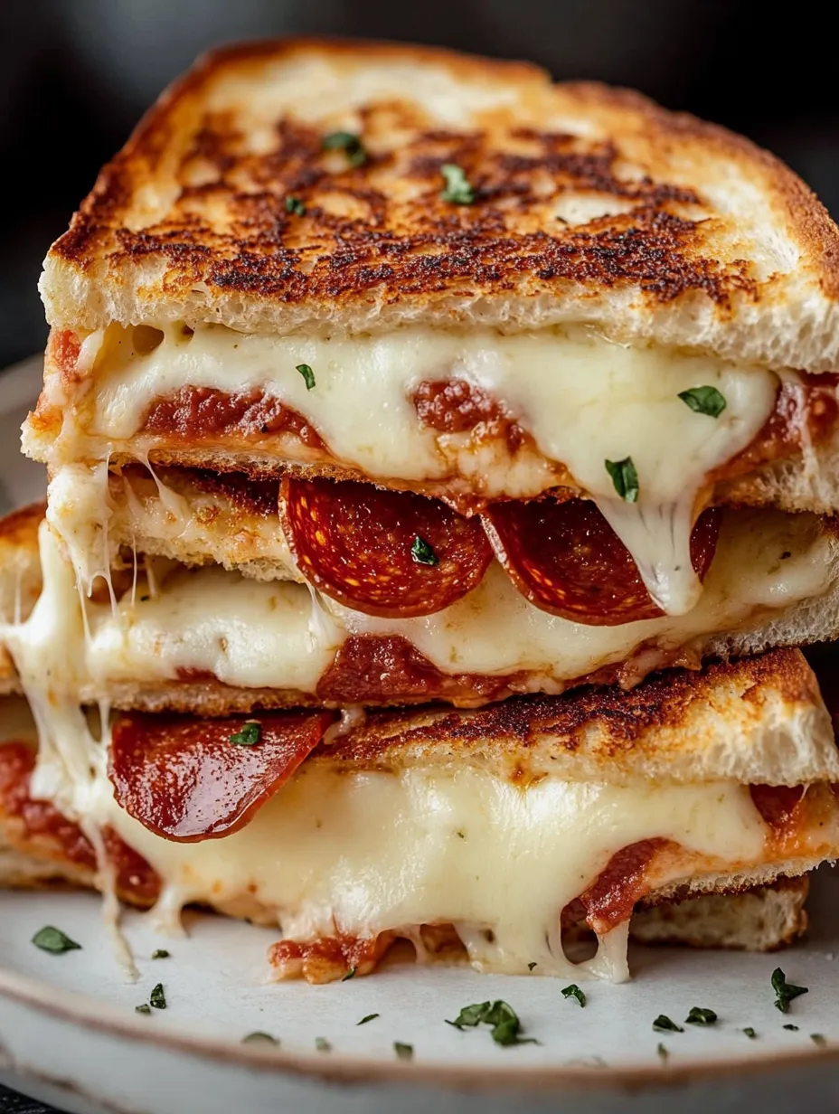 Ein Stapel Pepperoni-Pizza-Käse-Sandwiches.