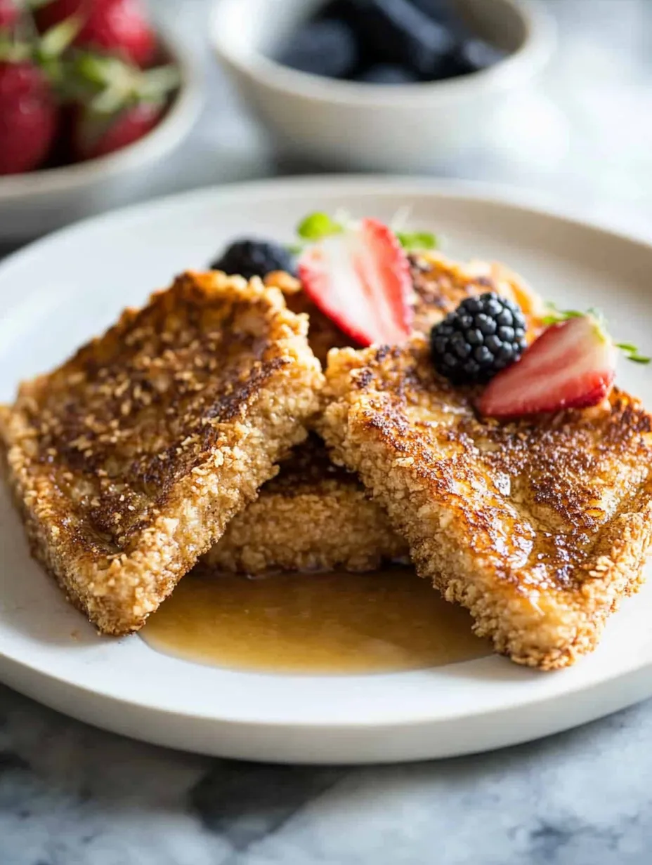 French toast mit Erdbeeren und Blaubeeren obendrauf.