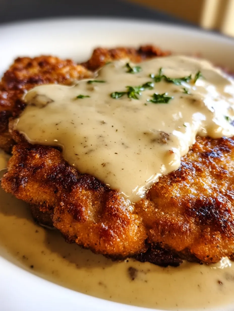 Ein Teller Schnitzel mit Soße Rezept.