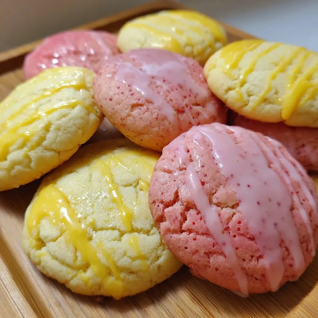 Ein Teller mit Keksen mit rosa und gelber Glasur.