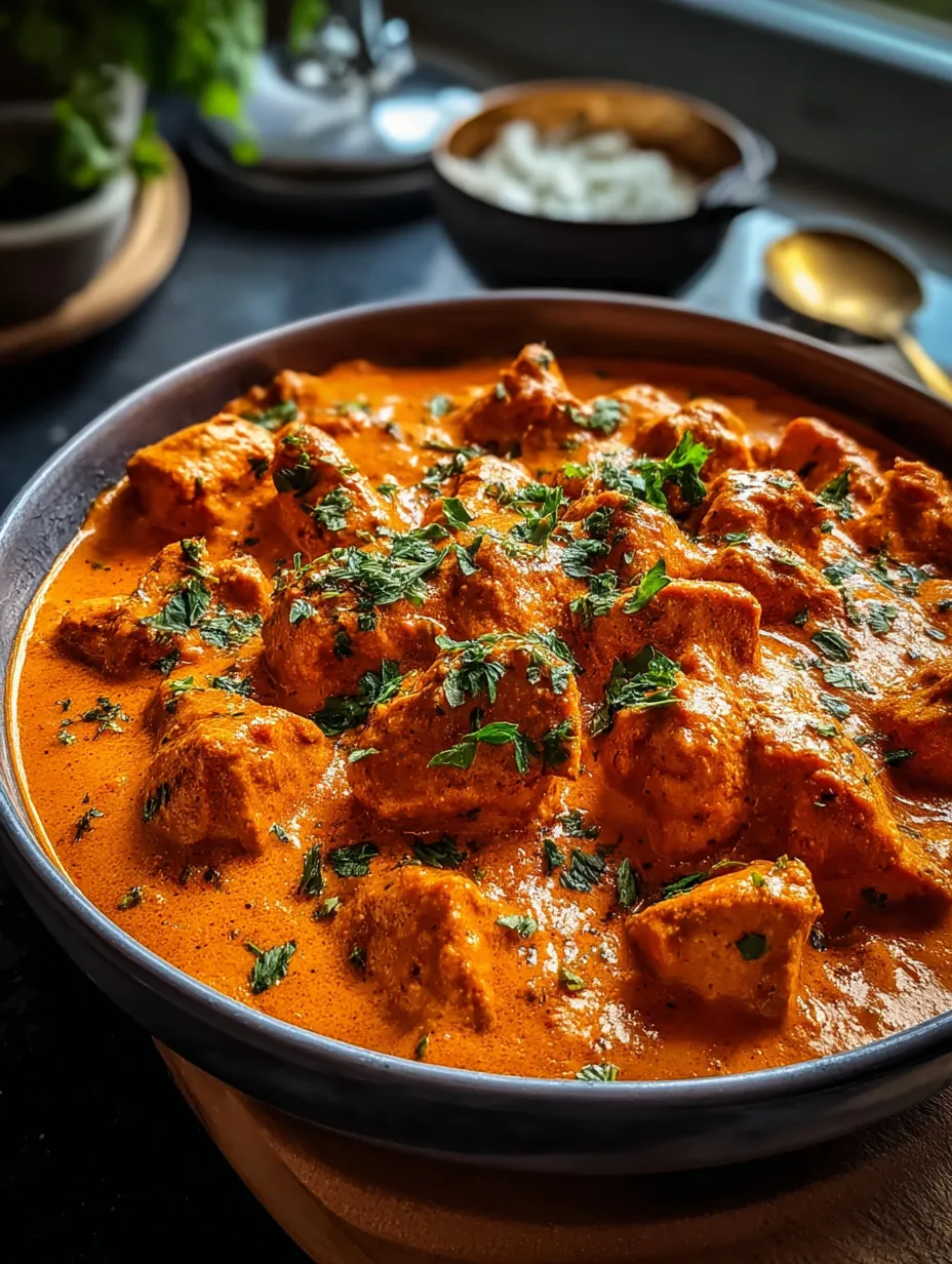 Eine Schüssel Hühnchen-Tikka-Masala.