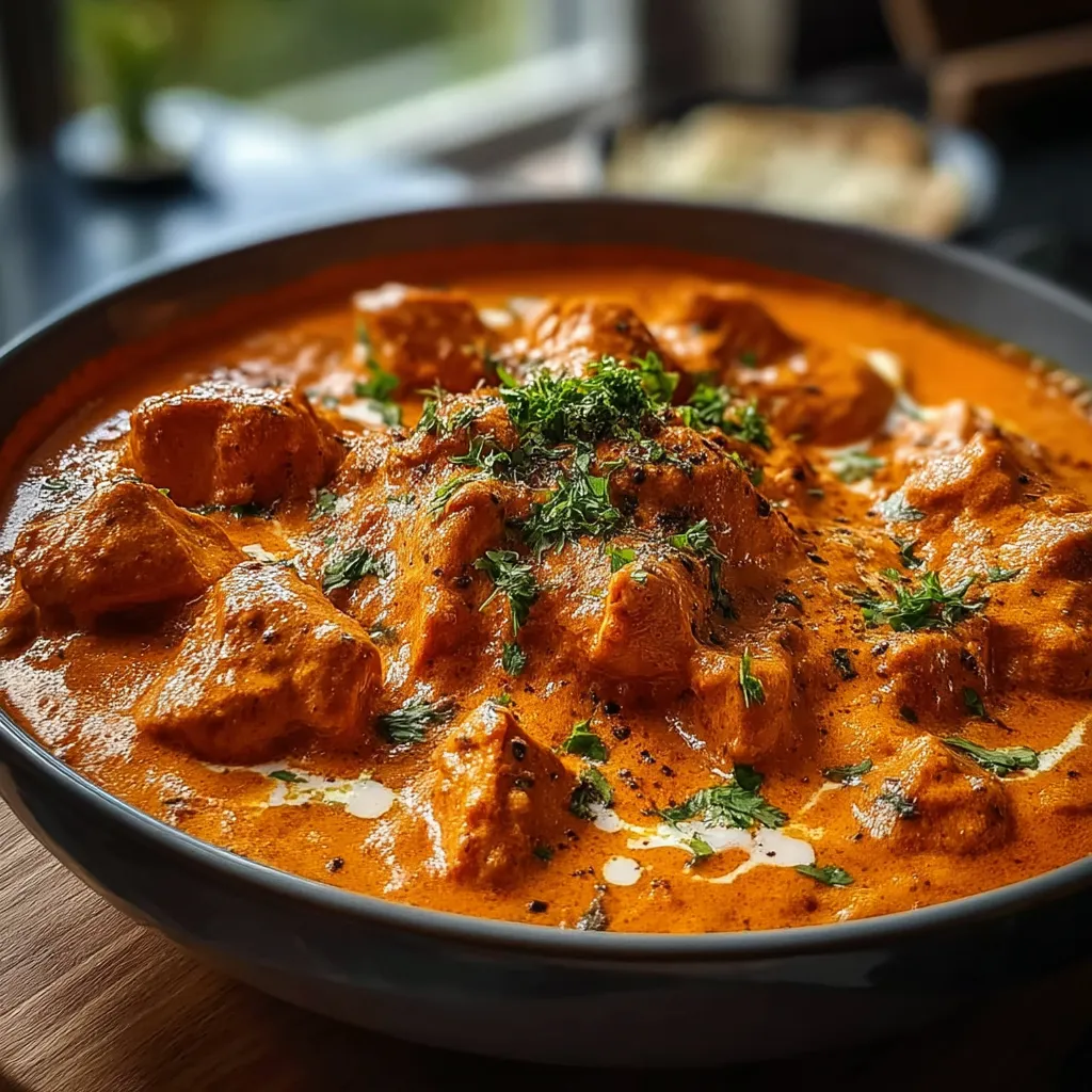Eine Schüssel Hähnchen Tikka Masala.