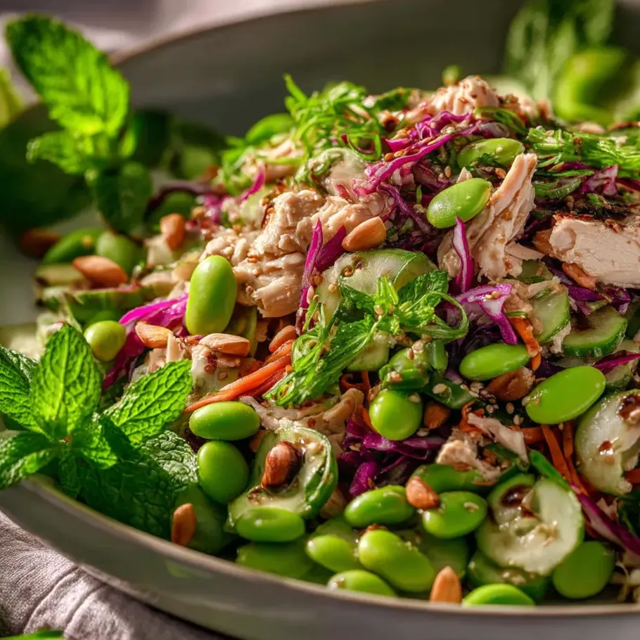 Ein proteinhaltiger Hähnchen und Edamame Salat.