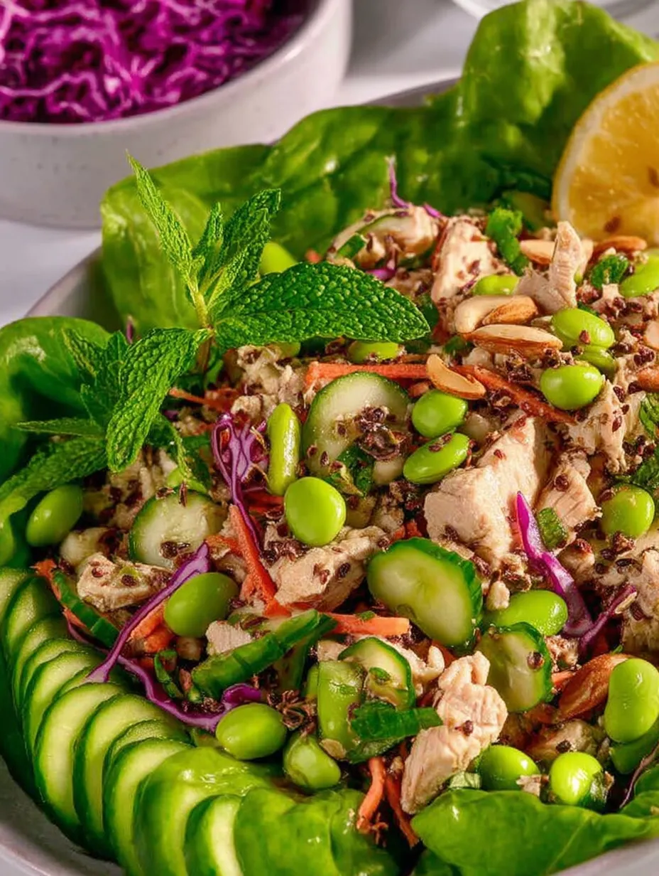 Ein proteinreicher Hühnchen-Edamame-Salat.