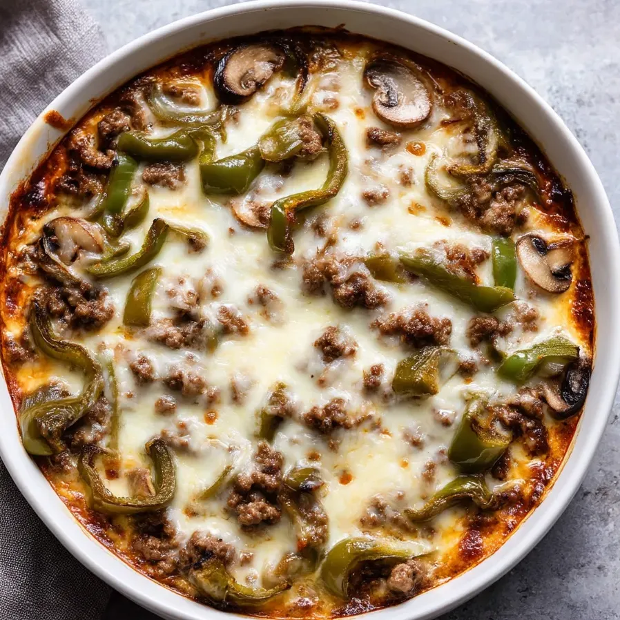 Eine Schüssel mit Fleisch und Paprika.