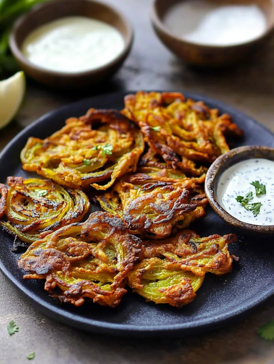 Ein Teller mit indischem Zwiebel-Bhaji Rezept.