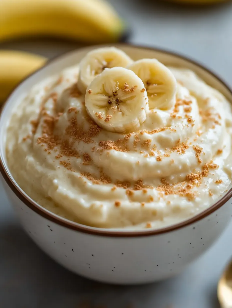 Eine Schale Hüttenkäse mit Bananen obendrauf.