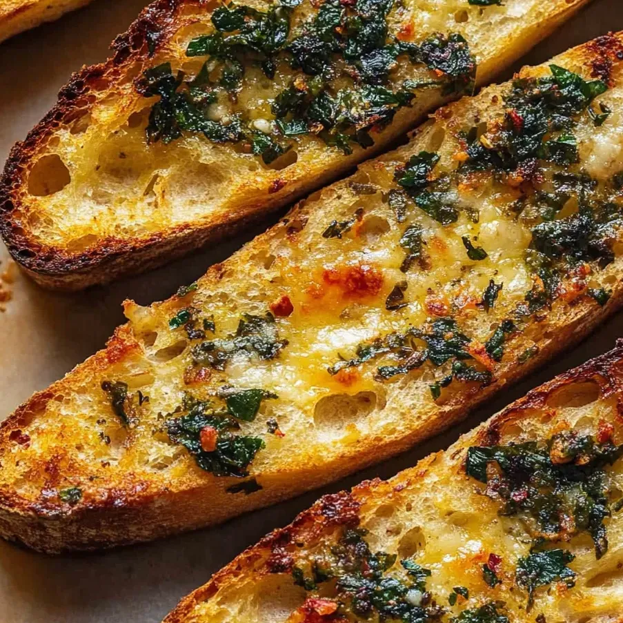 Eine Scheibe scharfes kalabrisches Knoblauchbrot.
