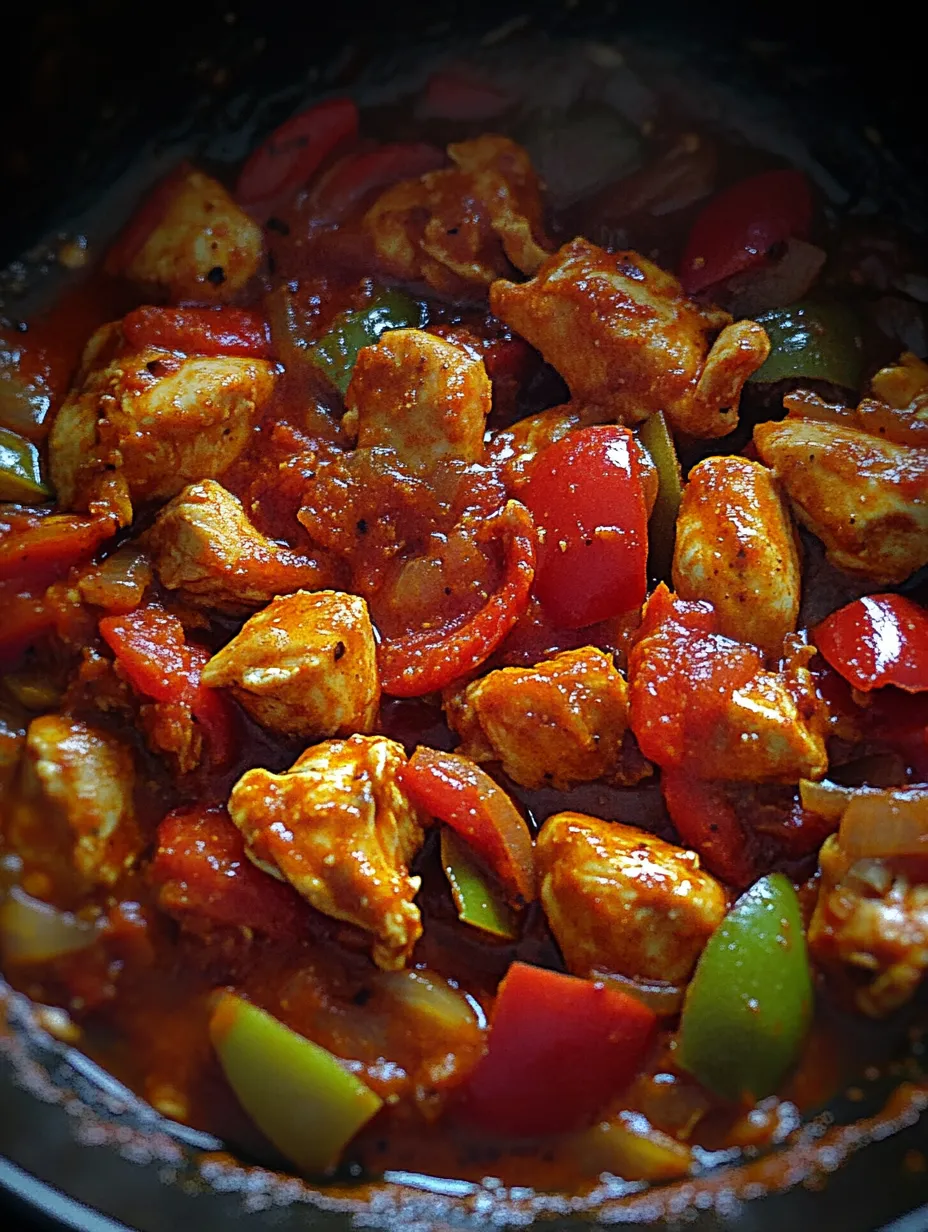Ein Gericht aus Hähnchen und Paprika.