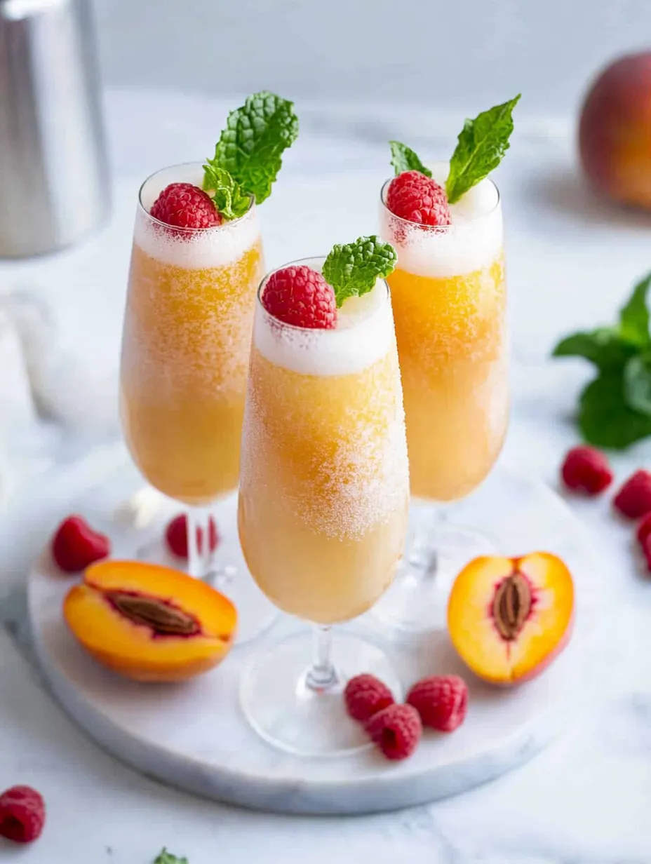 Drei Gläser Pfirsich-Bellini ohne Alkohol.