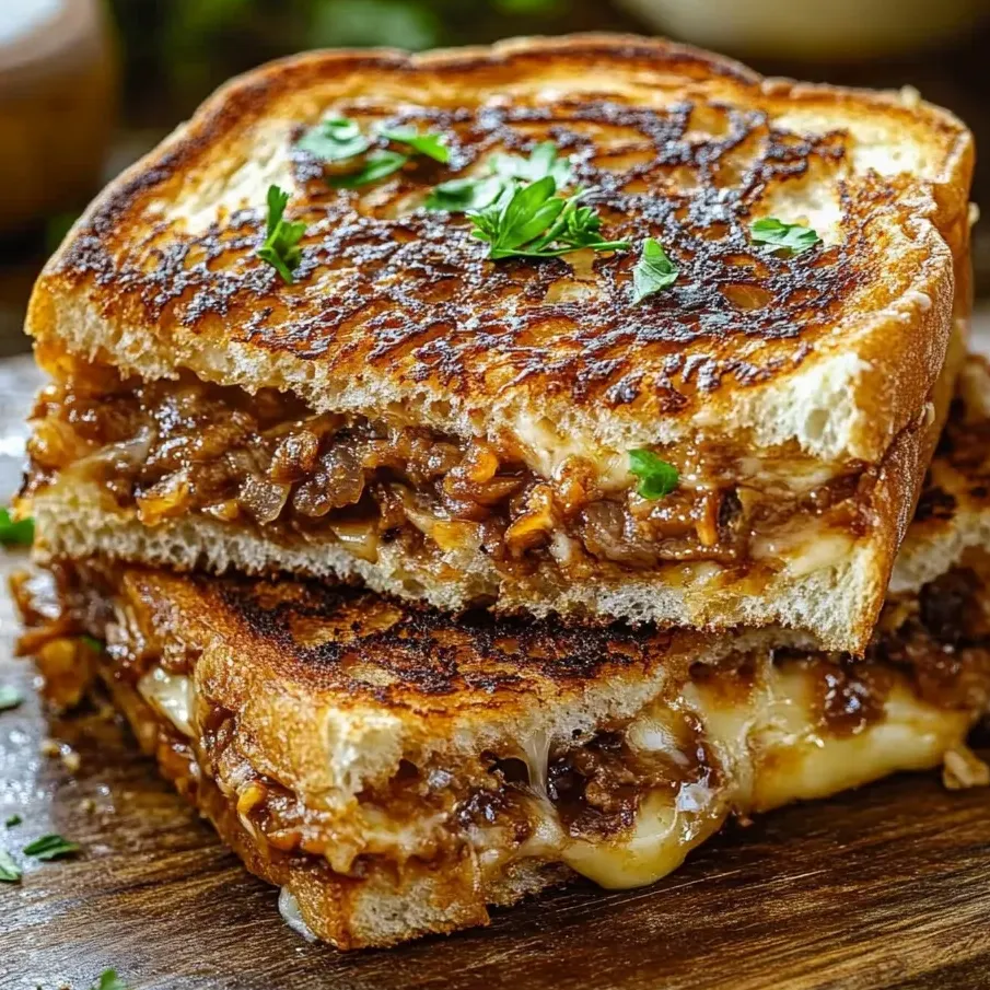 Ein Käse-Toast mit Fleischfüllung.