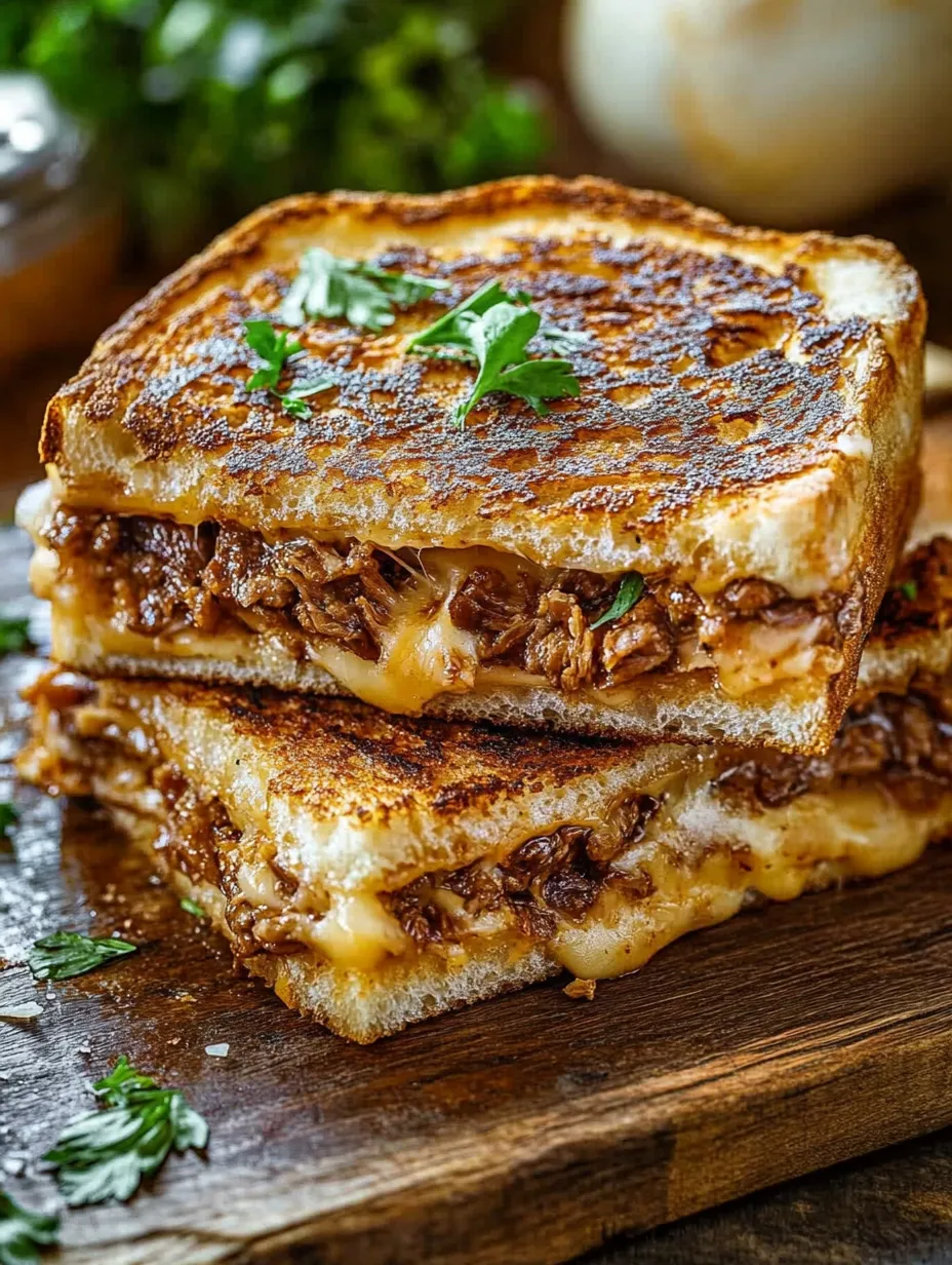 Ein Käsetoast mit Fleisch darin.
