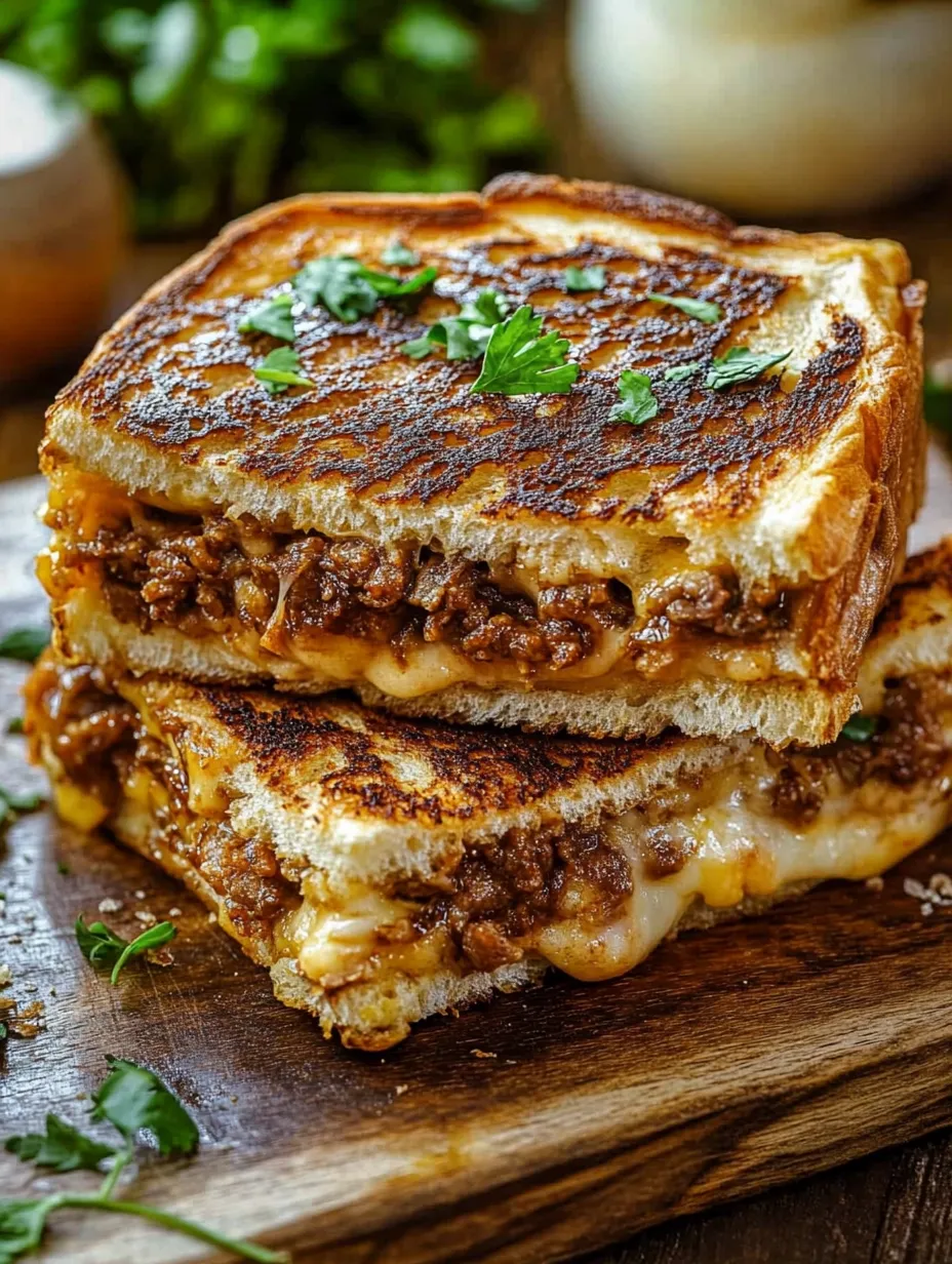 Ein Käsetoast mit Fleisch darin.