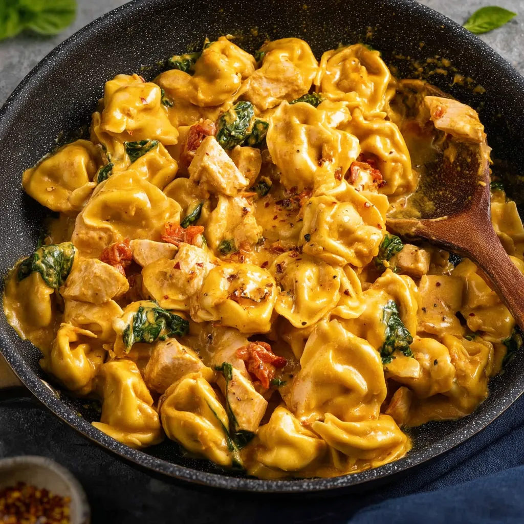 Ein köstliches Gericht aus Hähnchen-Tortellini.