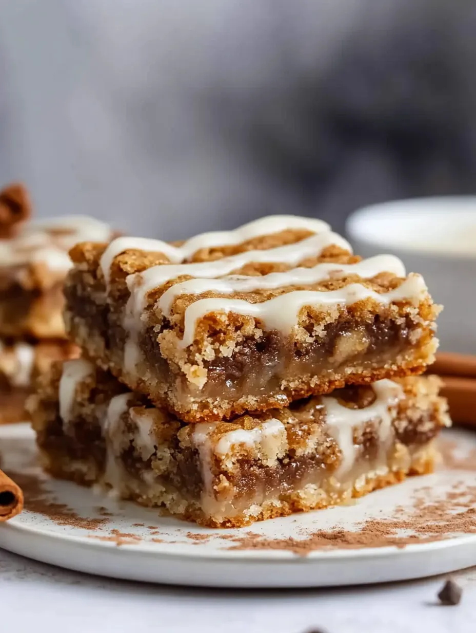 Ein Stapel Zimtschnecken-Blondies.