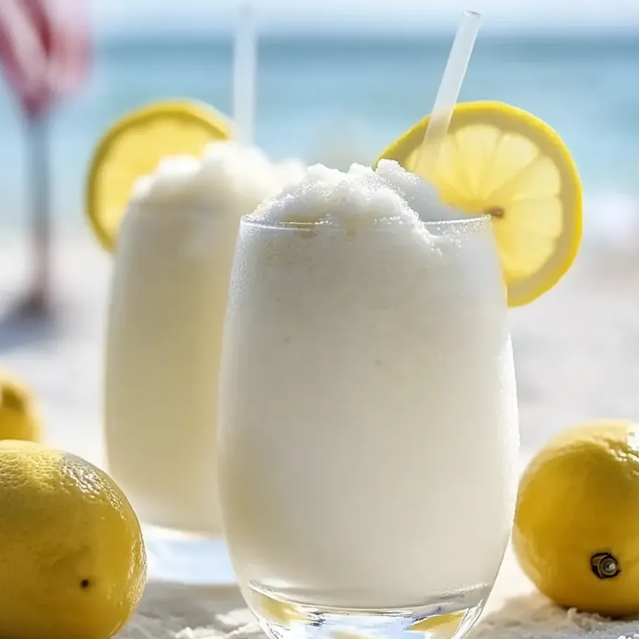 Zwei Gläser mit eiskaltem Kokos-Zitronenmix.