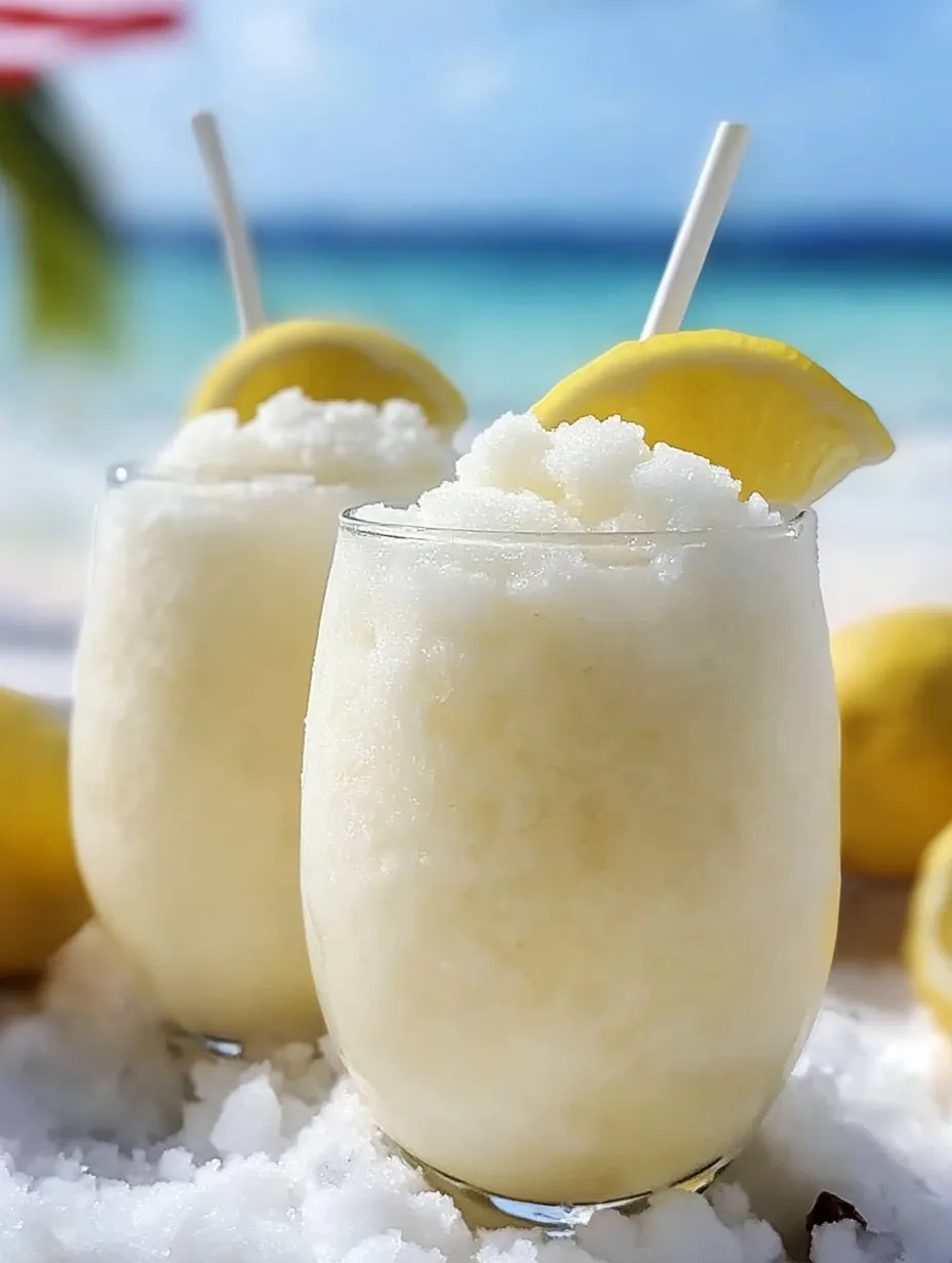 Zwei hohe Gläser mit kaltem Kokos-Zitronen-Drink.
