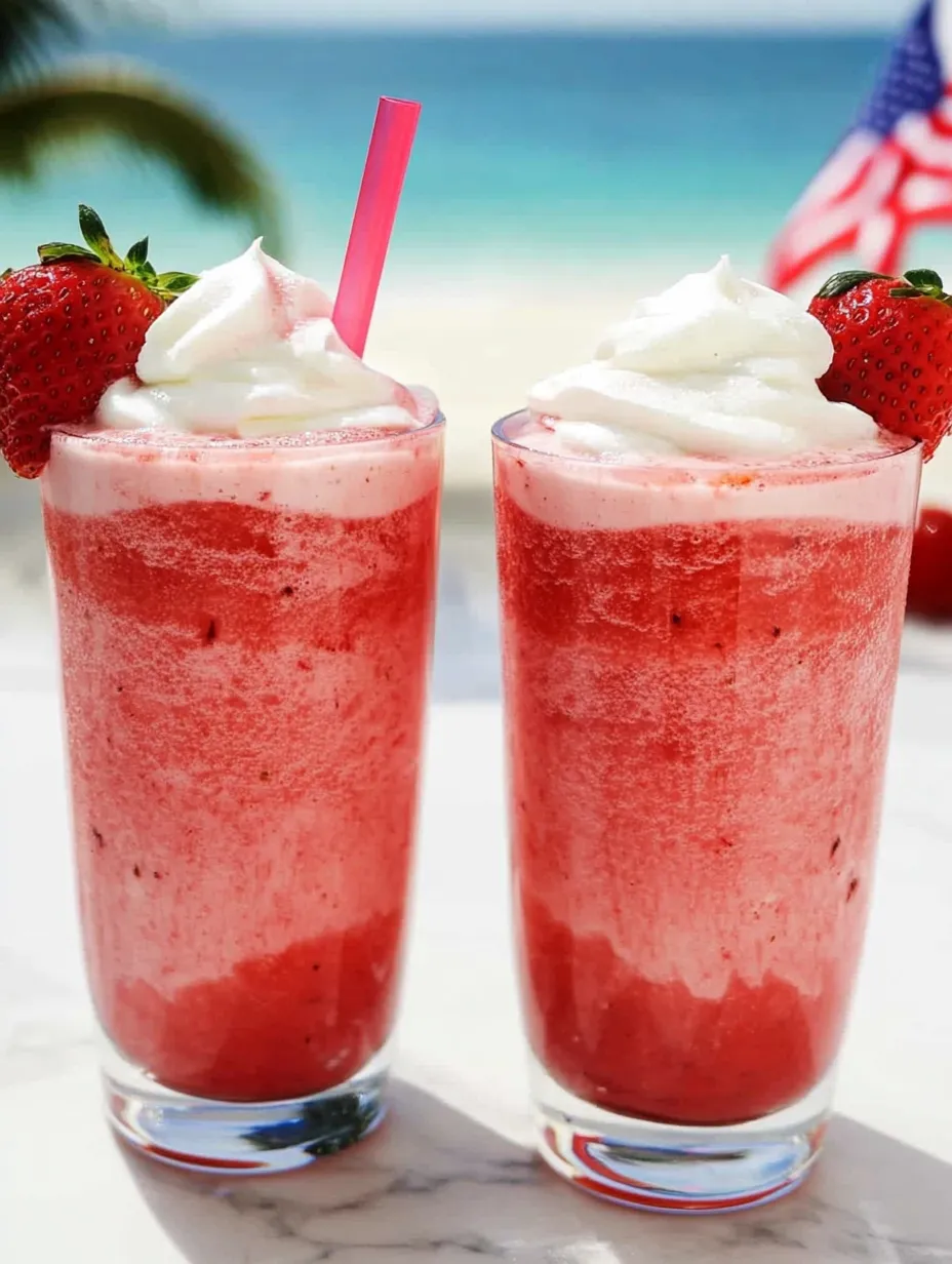 Zwei Gläser mit Erdbeer-Frappuccino und Deko.